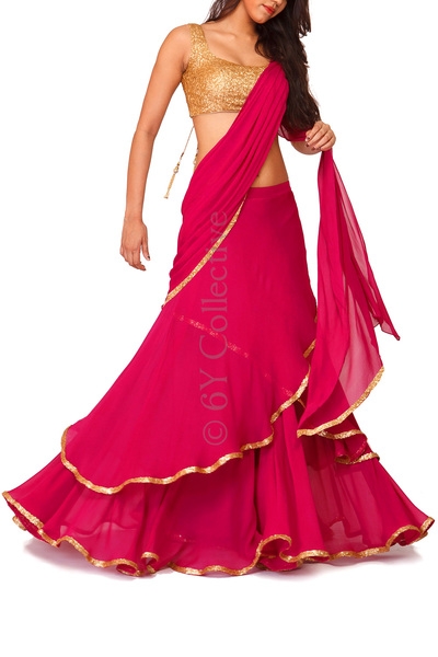 Pink And Golden Saree Gown